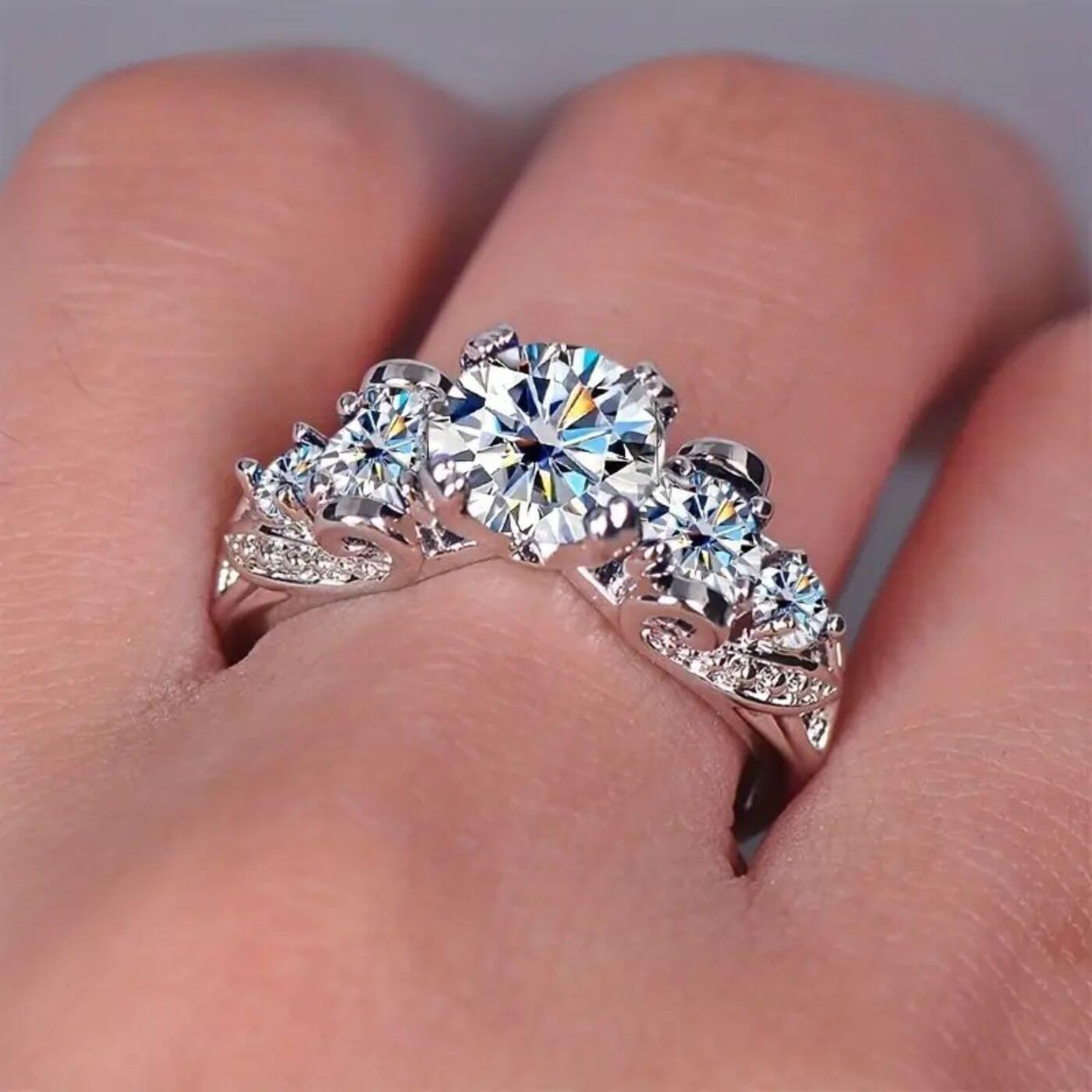 Brilliant Zirconia Cluster Wedding Ring