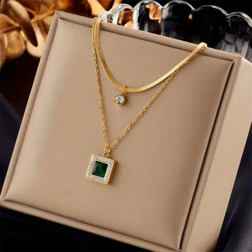 Classic Emerald and Crystal Layered Necklace