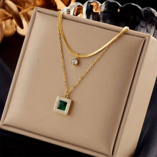 Classic Emerald and Crystal Layered Necklace