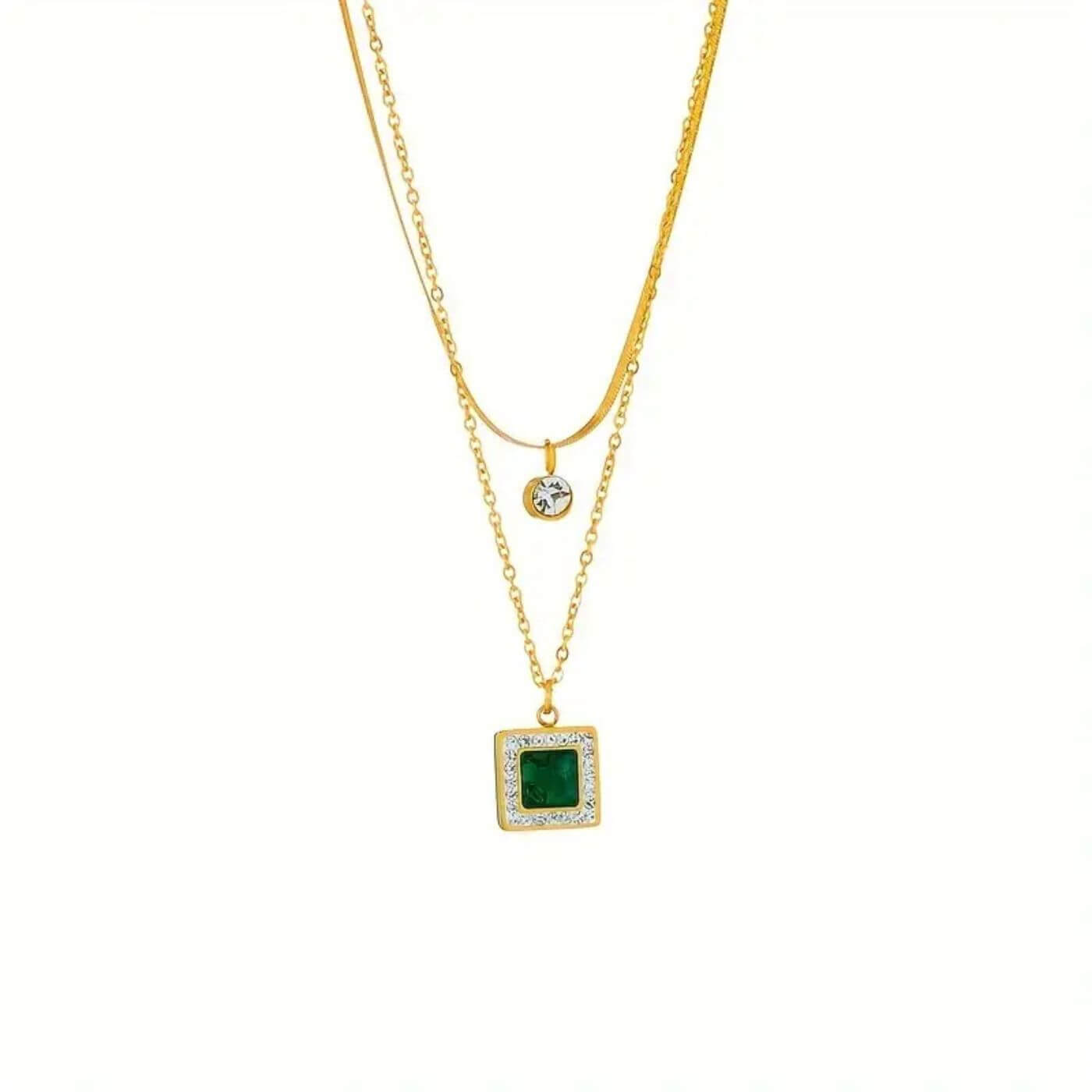 Classic Emerald and Crystal Layered Necklace