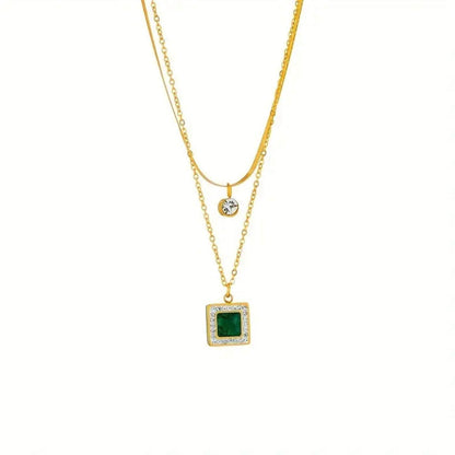 Classic Emerald and Crystal Layered Necklace