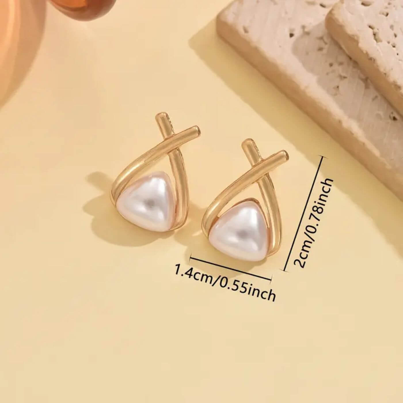 Classic Gold Triangular Pearl Earrings