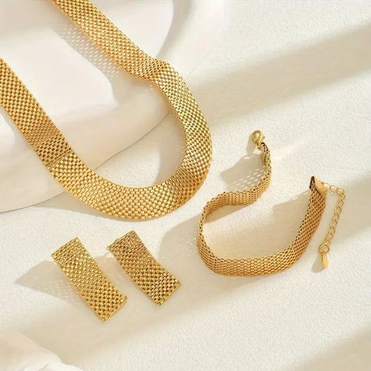 Classic Gold Weave Necklace & Bracelet Set