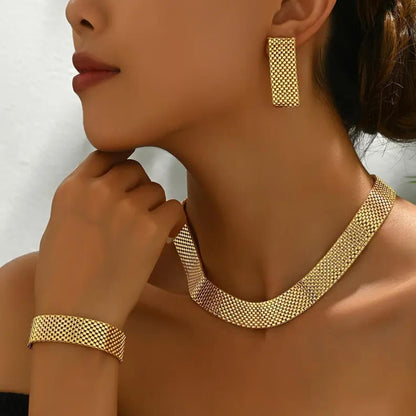 Classic Gold Weave Necklace & Bracelet Set