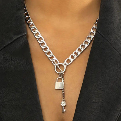Classic Chain Necklace with Lock Pendant