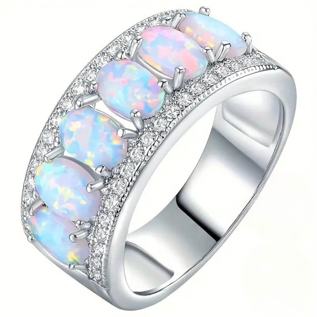 Opal Engagement Ring Silver - Diane Jewelry