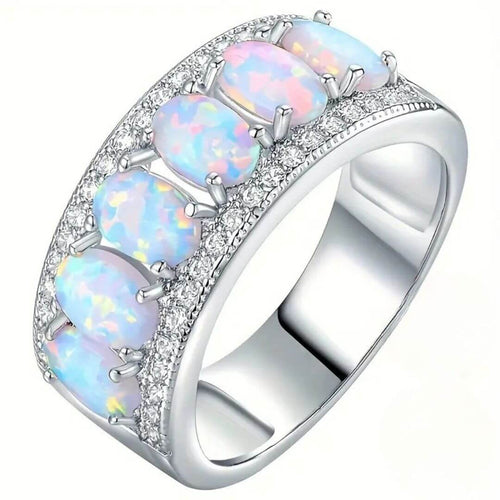Opal Engagement Ring Silver - Diane Jewelry