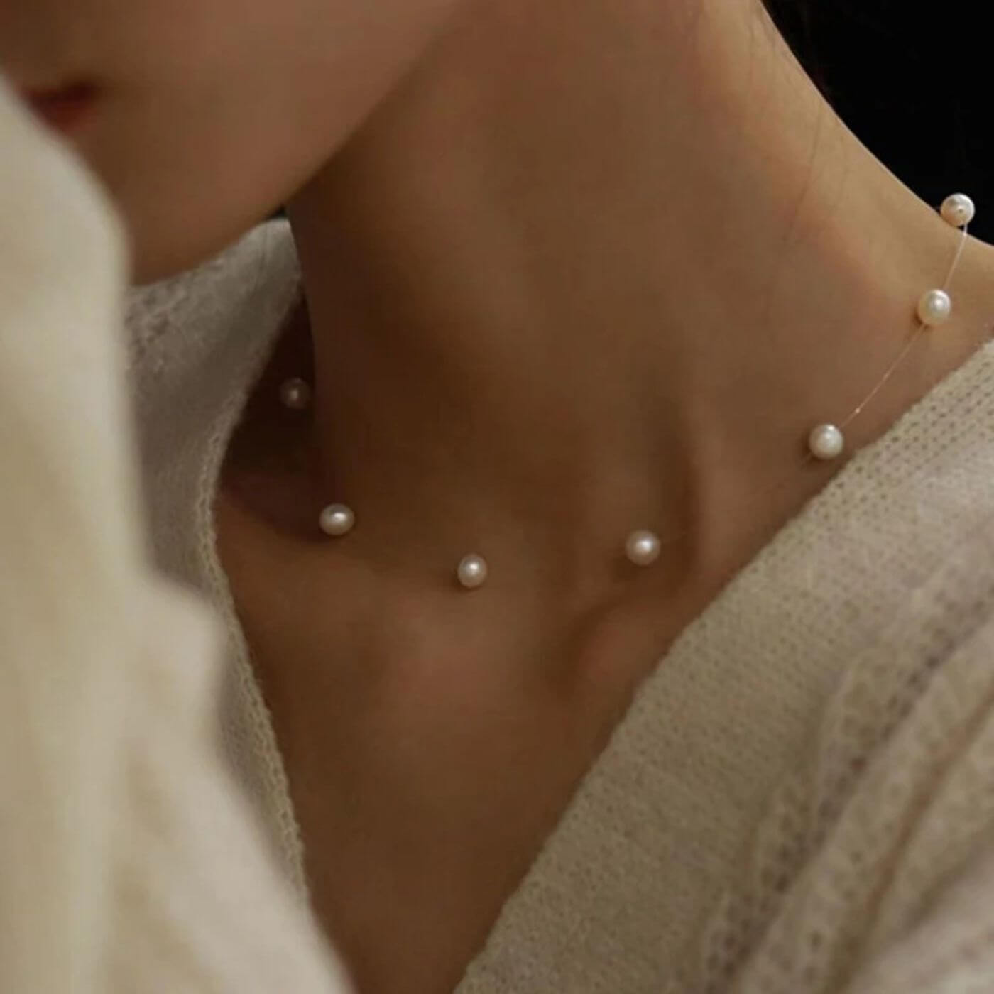 Delicate White Pearl Bead Necklace