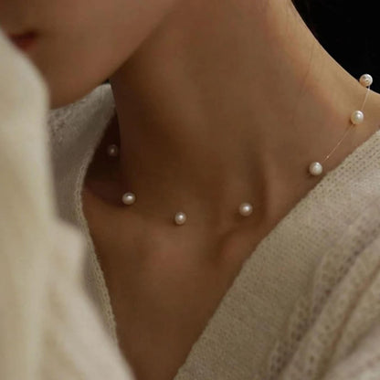 Delicate White Pearl Bead Necklace