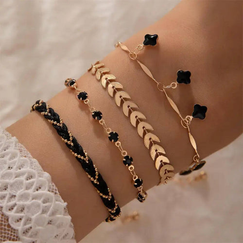 Elegant Black Crystal Chain Bracelet Set