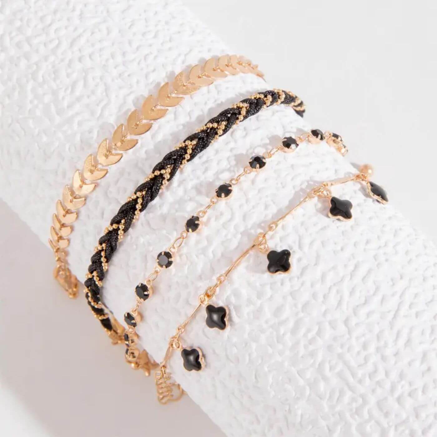 Elegant Black Crystal Chain Bracelet Set