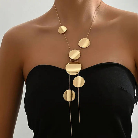 Elegant Brushed Gold Circle Drop Necklace