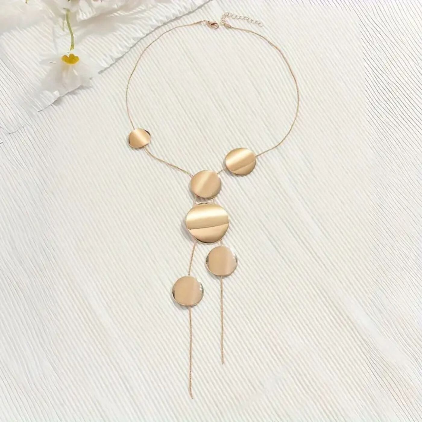 Elegant Brushed Gold Circle Drop Necklace