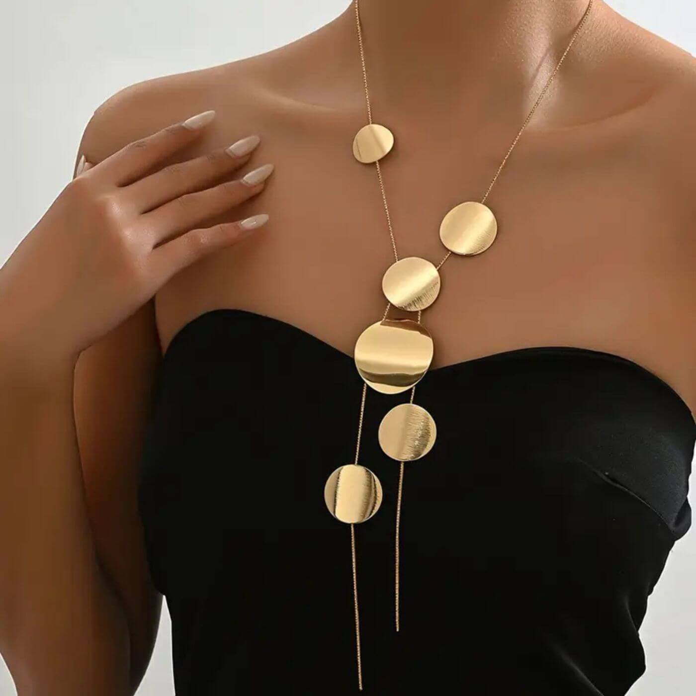 Elegant Brushed Gold Circle Drop Necklace