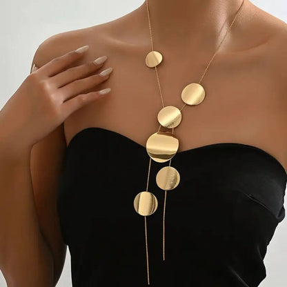 Elegant Brushed Gold Circle Drop Necklace