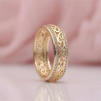 Elegant Crystal Carved Gold Ring