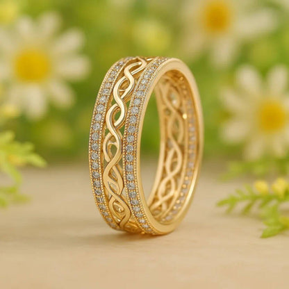 Elegant Crystal Carved Gold Ring
