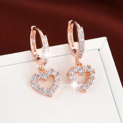 Elegant Crystal Heart Drop Earrings