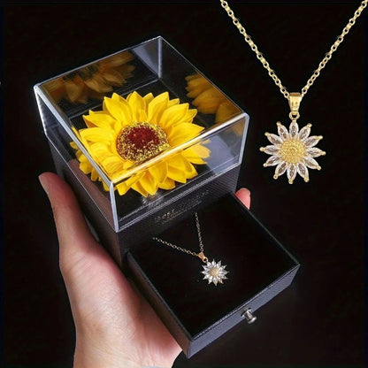 Elegant Crystal Sunflower Pendant Necklace
