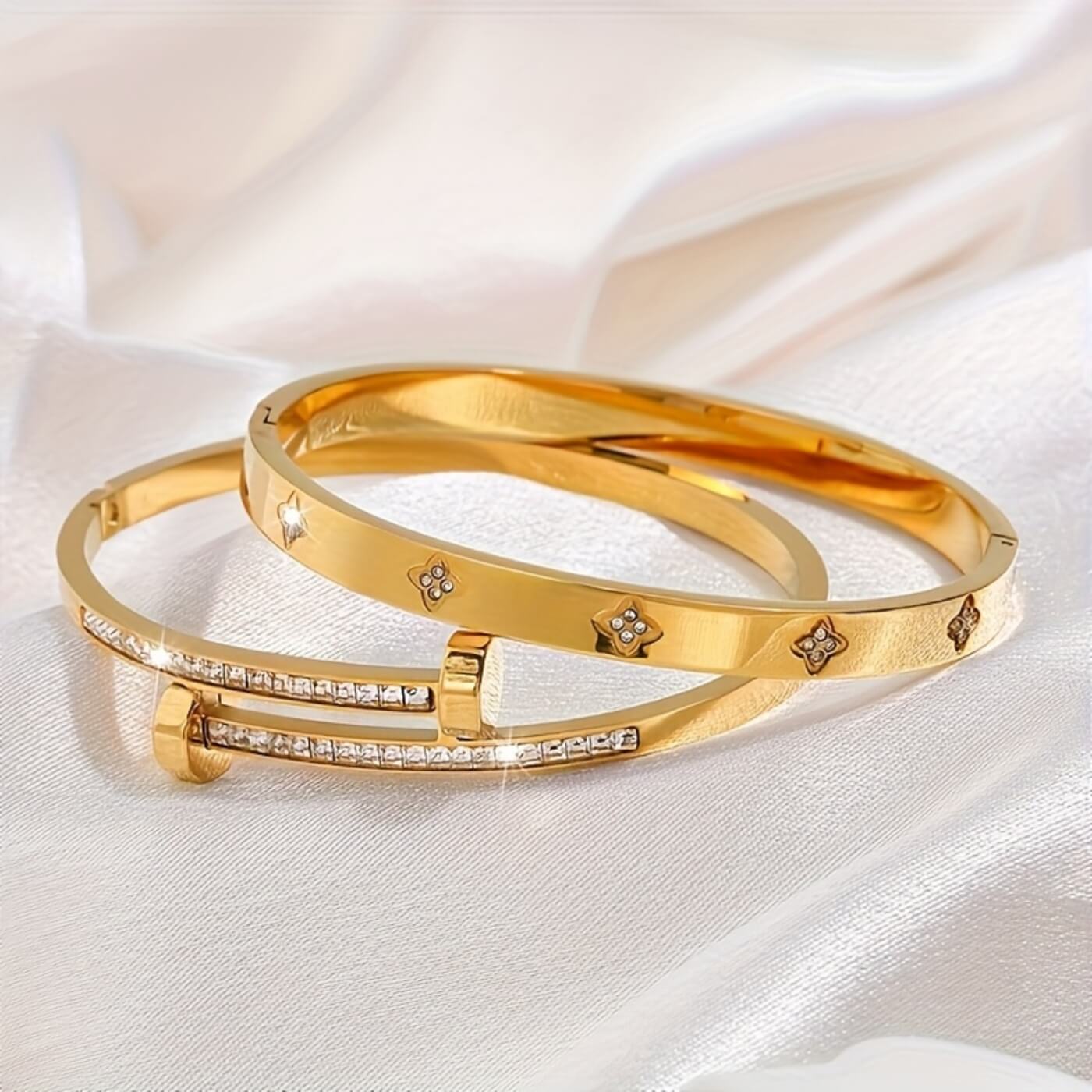 Elegant Diamond Accent Bangle Pair