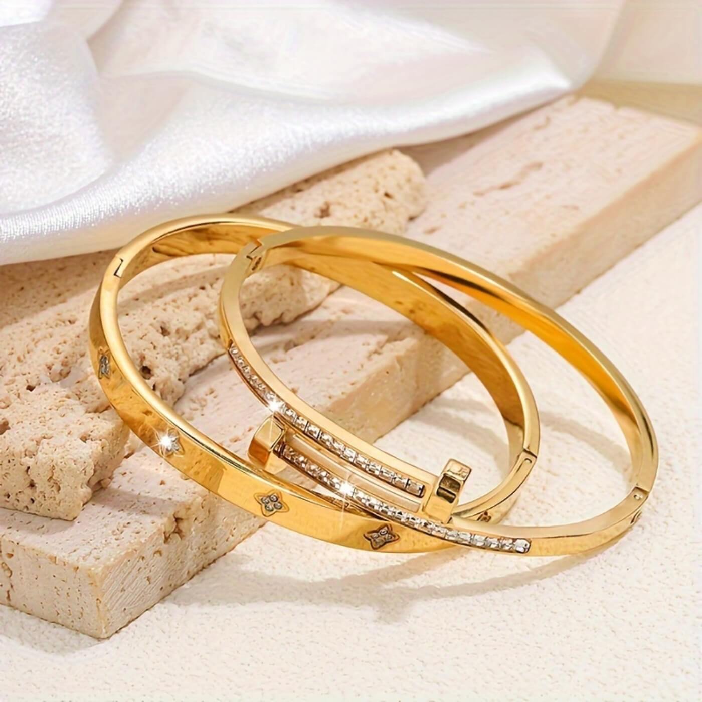 Elegant Diamond Accent Bangle Pair