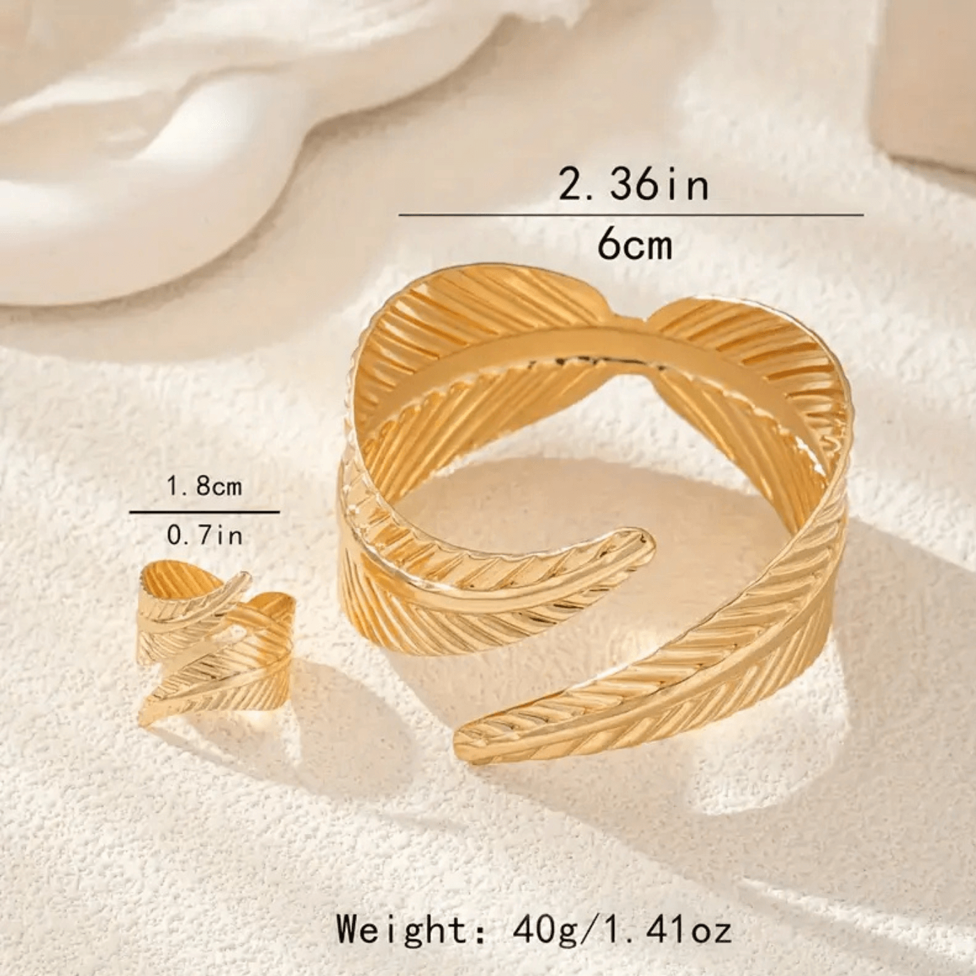 Elegant Gold Feather Jewelry Set