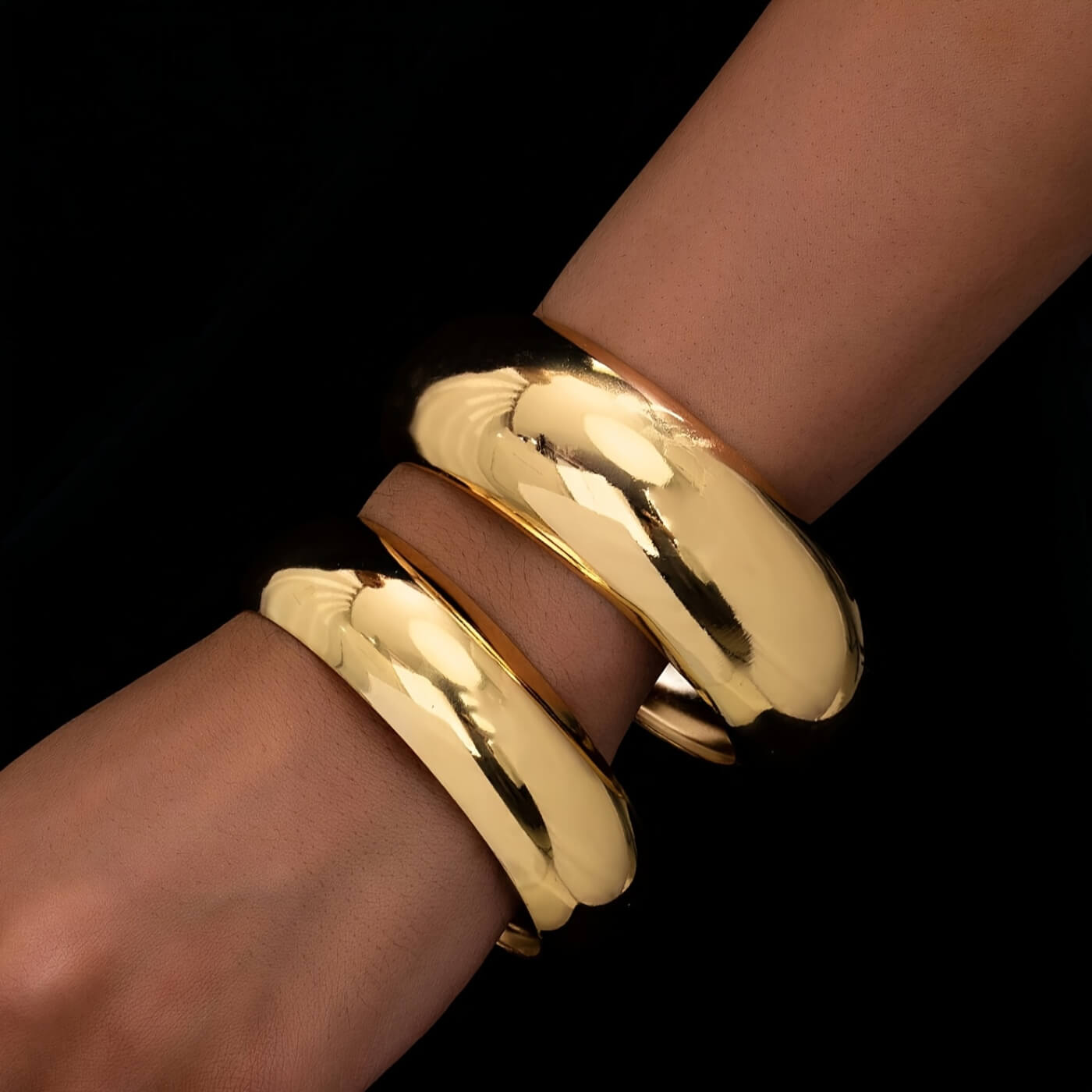 Elegant Gold Glossy Round Cuff Bracelet Pair