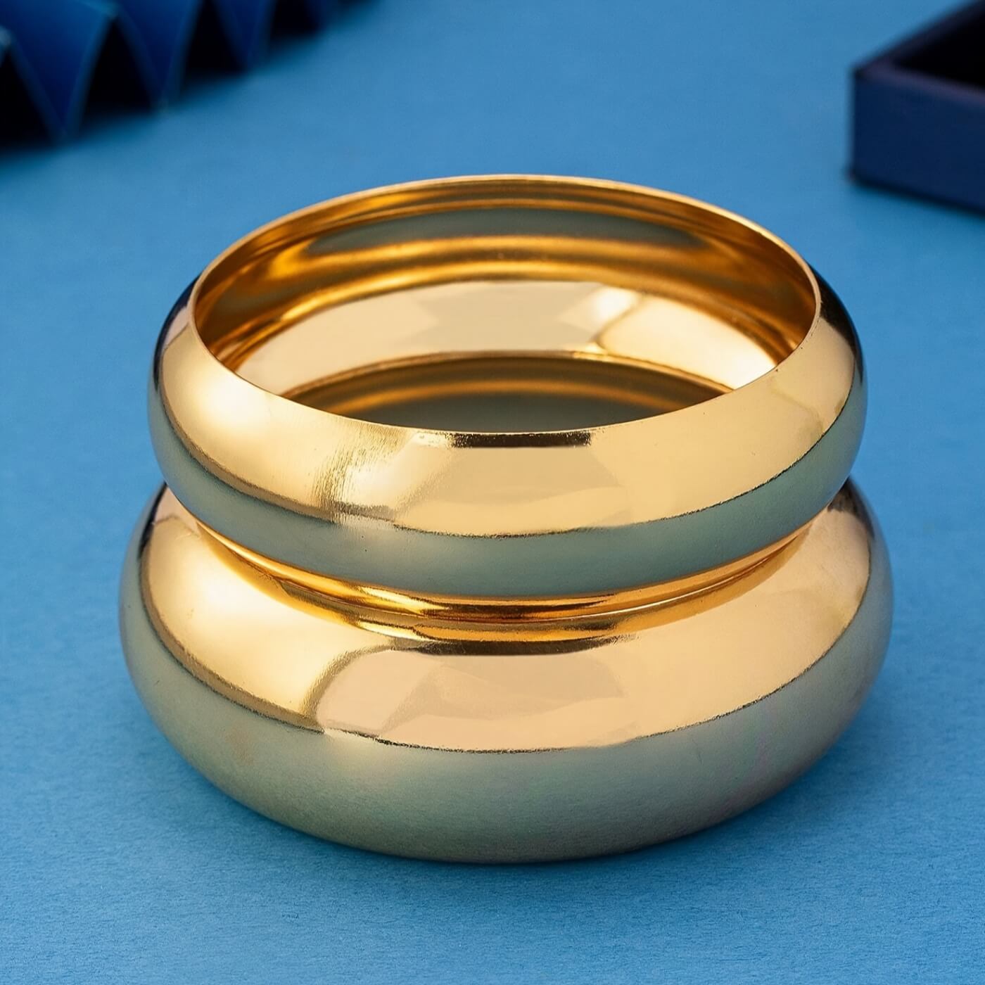 Elegant Gold Glossy Round Cuff Bracelet Pair