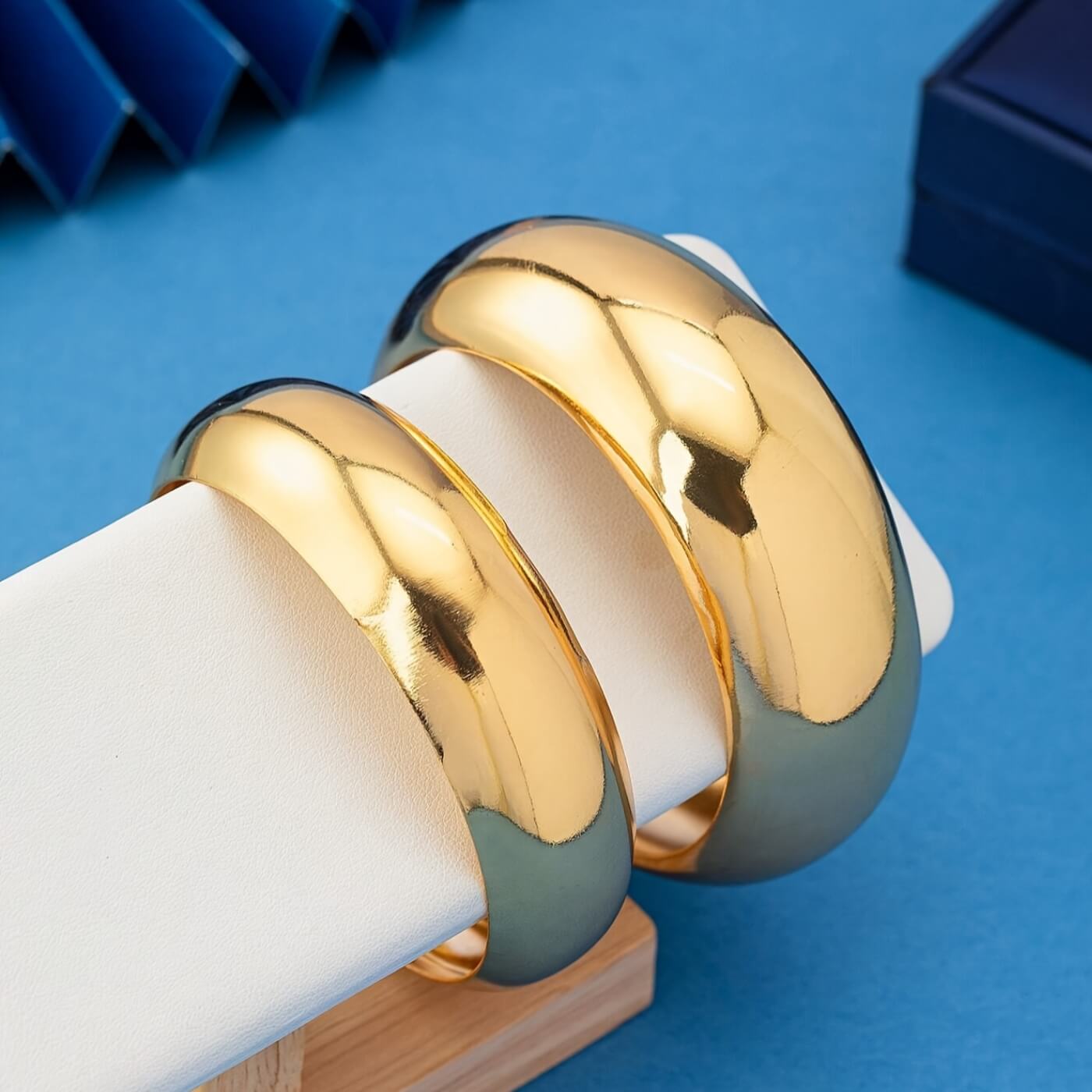 Elegant Gold Glossy Round Cuff Bracelet Pair