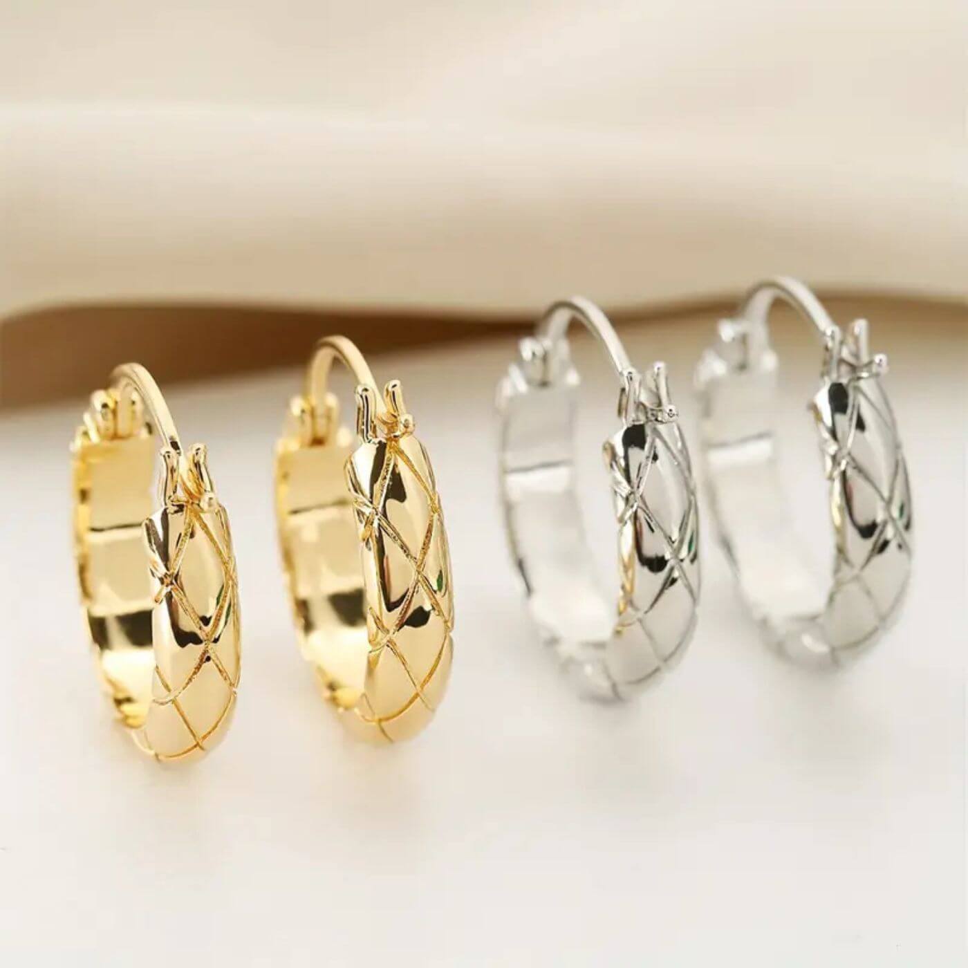 Elegant Gold Patterned Hoop Earrings