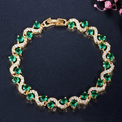Elegant Green Gemstone Link Bracelet