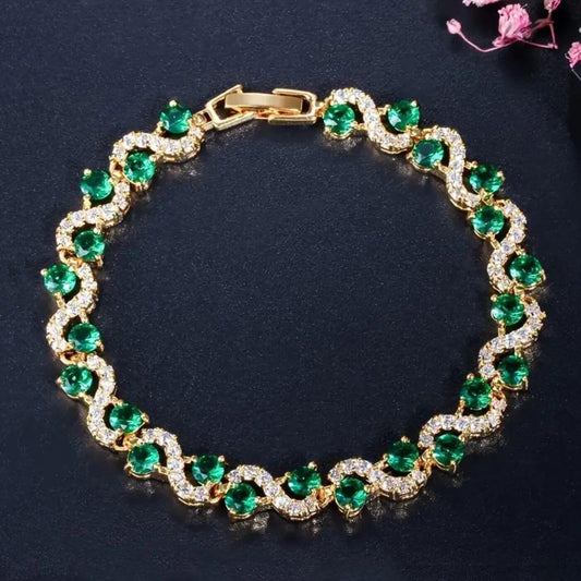 Elegant Green Gemstone Link Bracelet