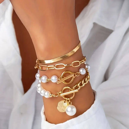 Elegant Pearl Gold Bracelet Set