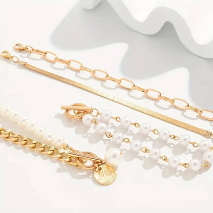 Elegant Pearl Gold Bracelet Set