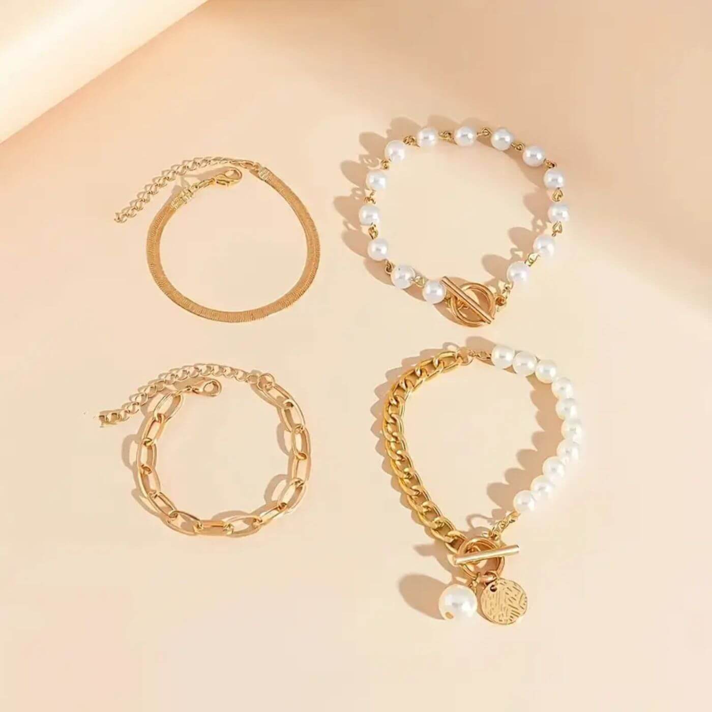 Elegant Pearl Gold Bracelet Set