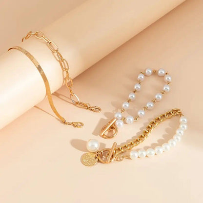 Elegant Pearl Gold Bracelet Set