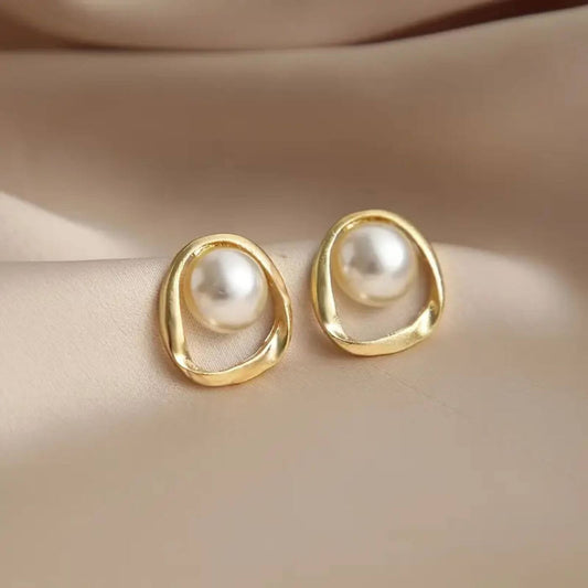 Elegant Pearl Gold Stud Earrings