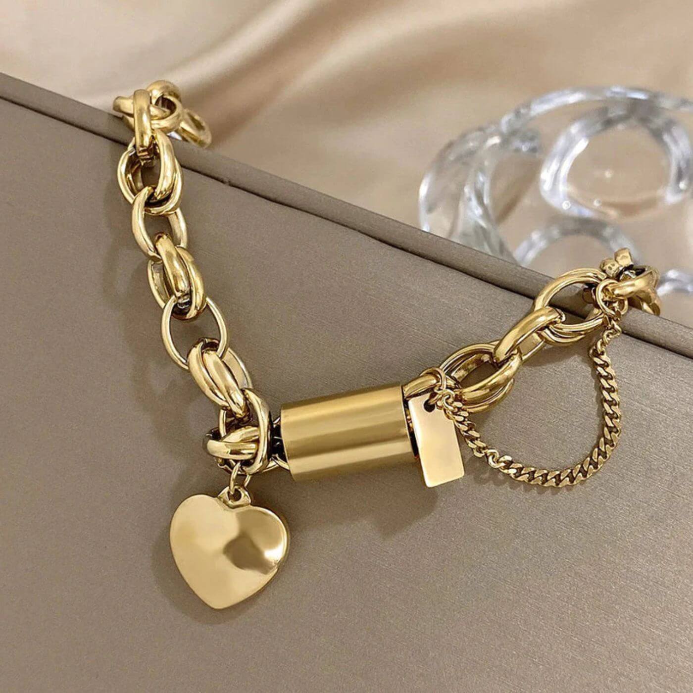 Elegant Pearl Heart Charm Bracelet