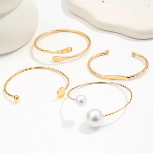 Elegant Pearl Open Bangle Bracelet Set