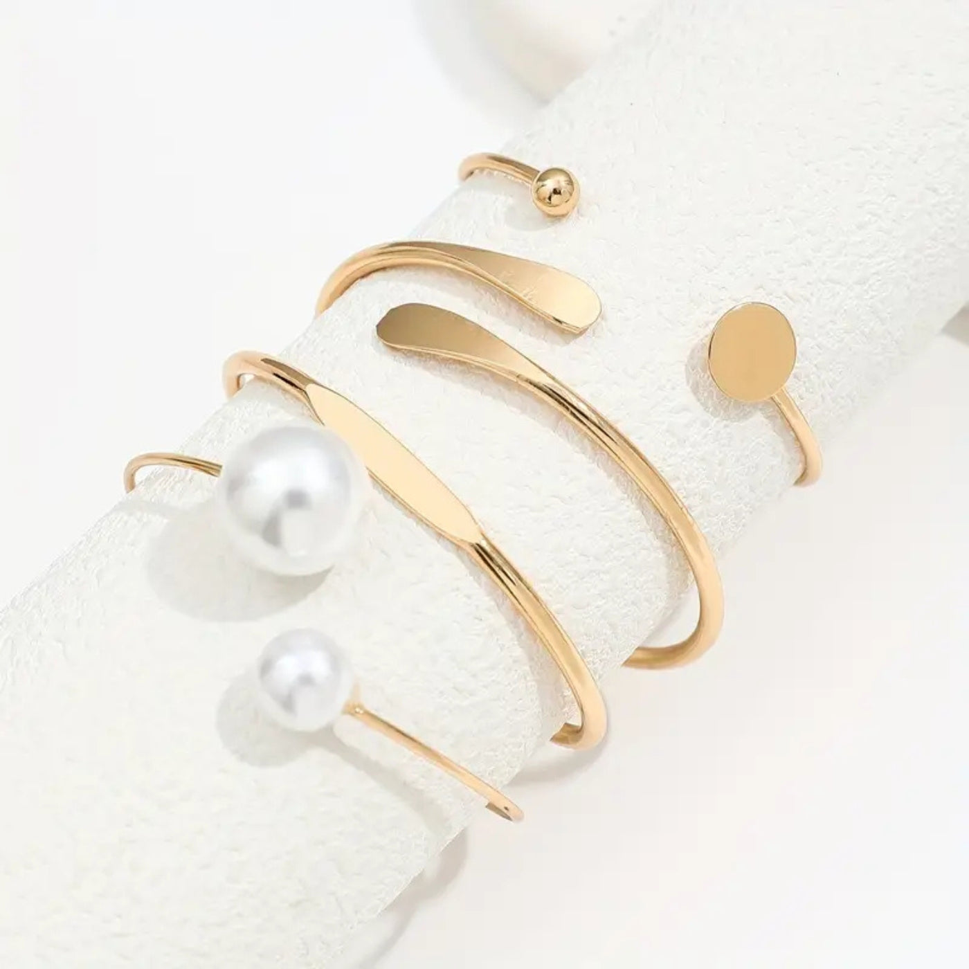 Elegant Pearl Open Bangle Bracelet Set