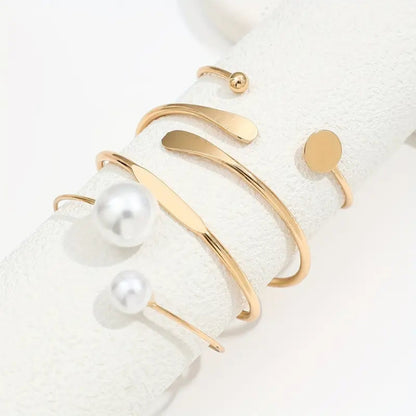 Elegant Pearl Open Bangle Bracelet Set