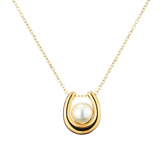 Elegant Pearl U-Shaped Pendant Necklace