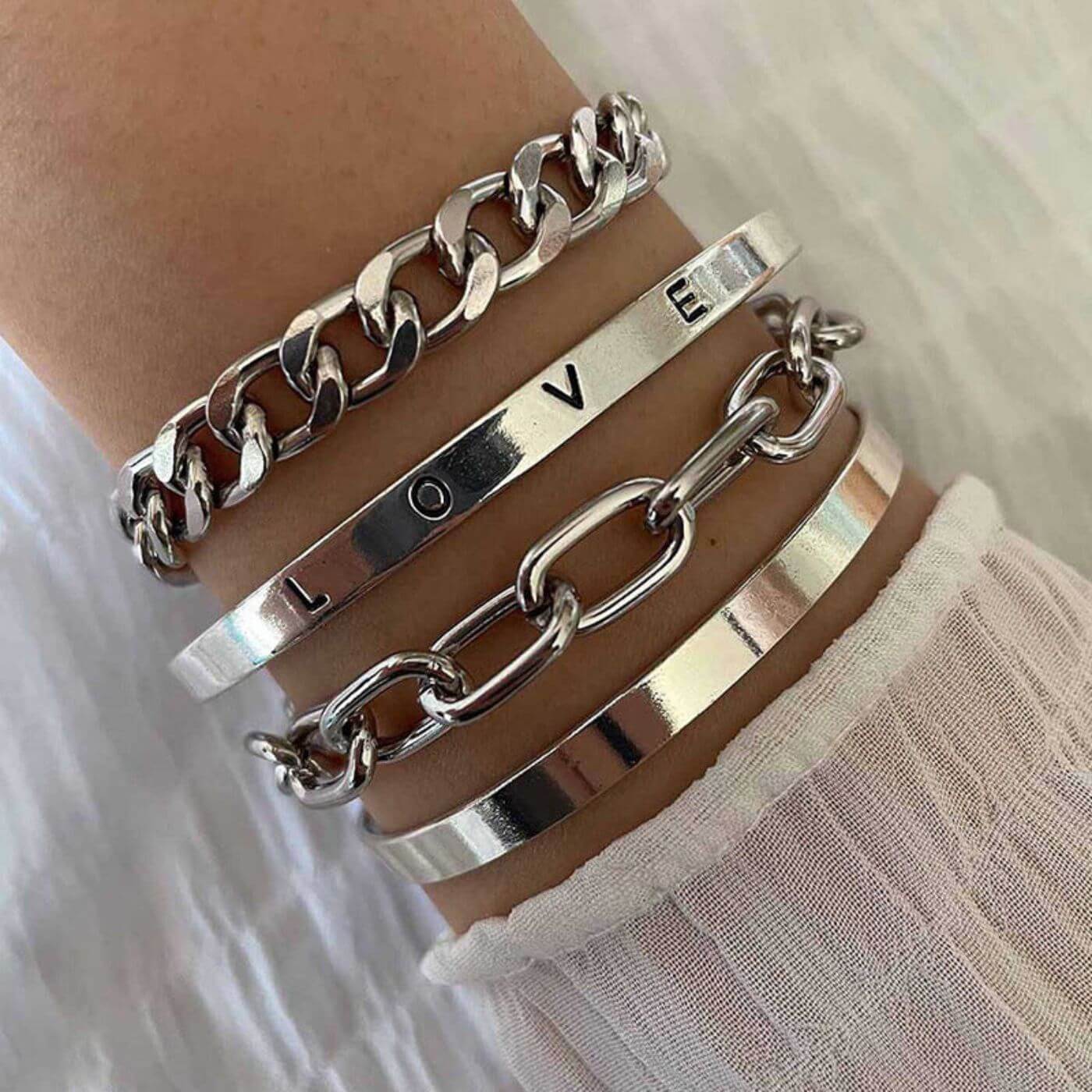 Elegant Polished Chain Bracelet Set