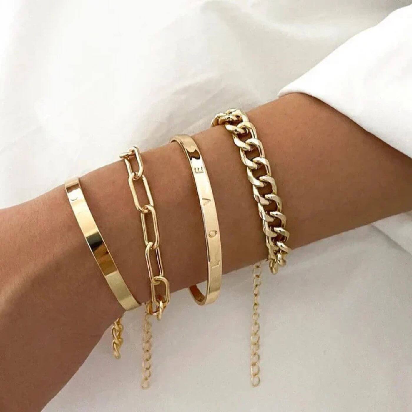 Elegant Polished Chain Bracelet Set
