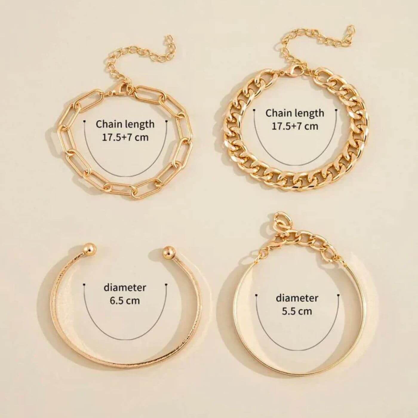 Elegant Polished Chain Bracelet Set