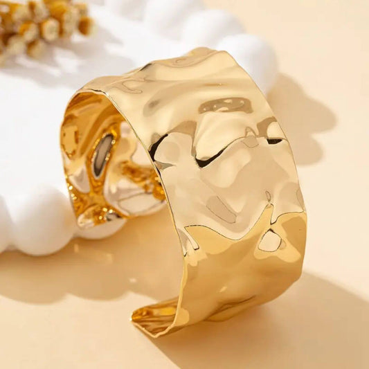 Elegant Polished Hammered Cuff Bracelet