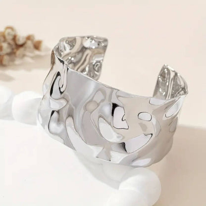 Elegant Polished Hammered Cuff Bracelet