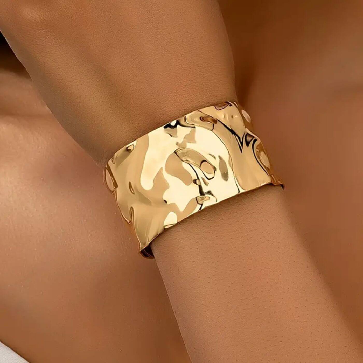 Elegant Polished Hammered Cuff Bracelet