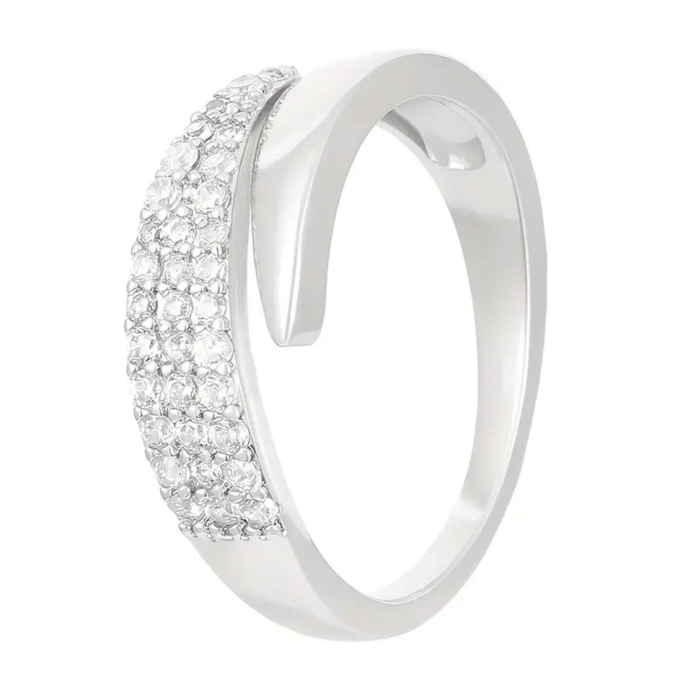 Elegant Silver Crystal Adjustable Wrap Ring
