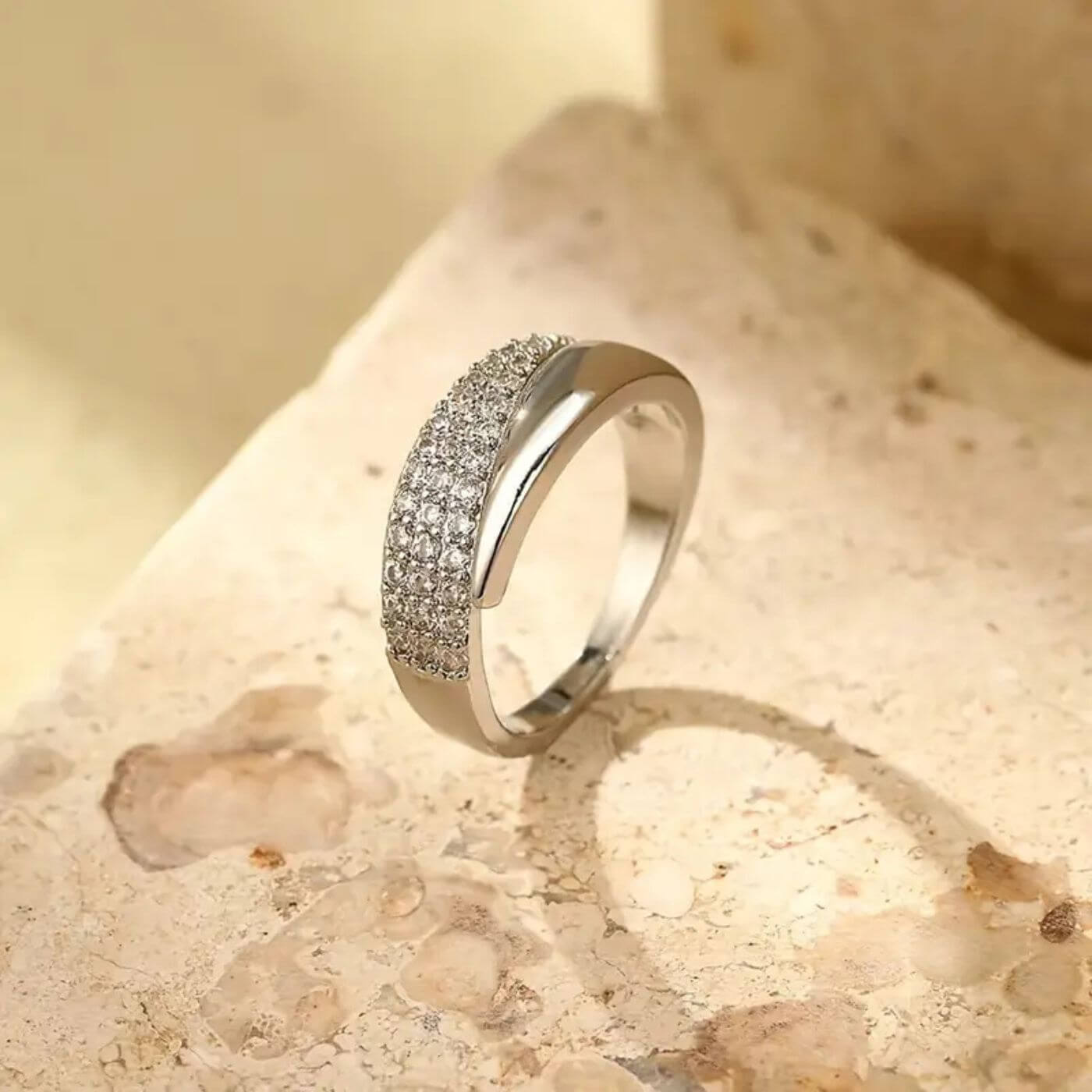 Elegant Silver Crystal Adjustable Wrap Ring